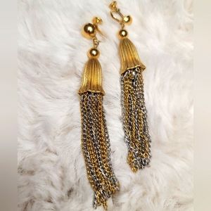 Pierce Free Antique Mixed Gold Tone Tassle Earrings